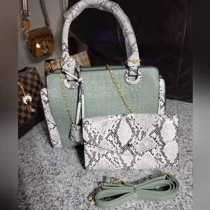 Snake style mint green purse with chain wallet included